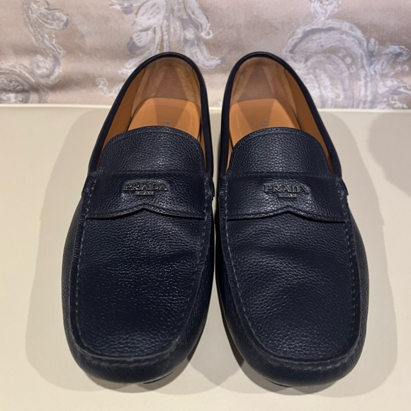 Prada Men's Dark Blue Leather Loafers
